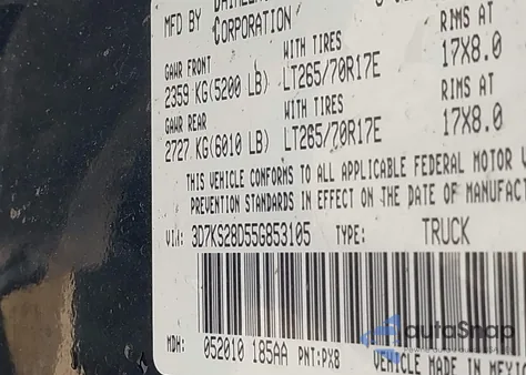 2005 Dodge Ram 2500 Slt/Laramie z USA, uszkodzony, nr VIN 3D7KS28D55G853105